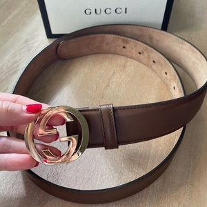 Brown leather Gucci belt